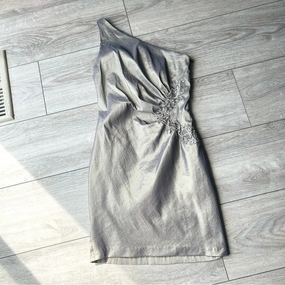 Vintage Jessica McClintock One Shoulder Satin Beaded Prom  Dress Made In US - Picture 4 of 16